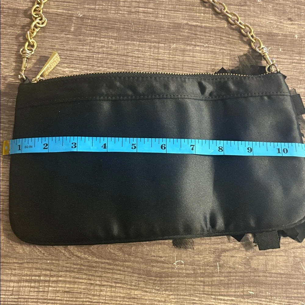 Express Black Clutch with Gold Chain and Floral Detail
